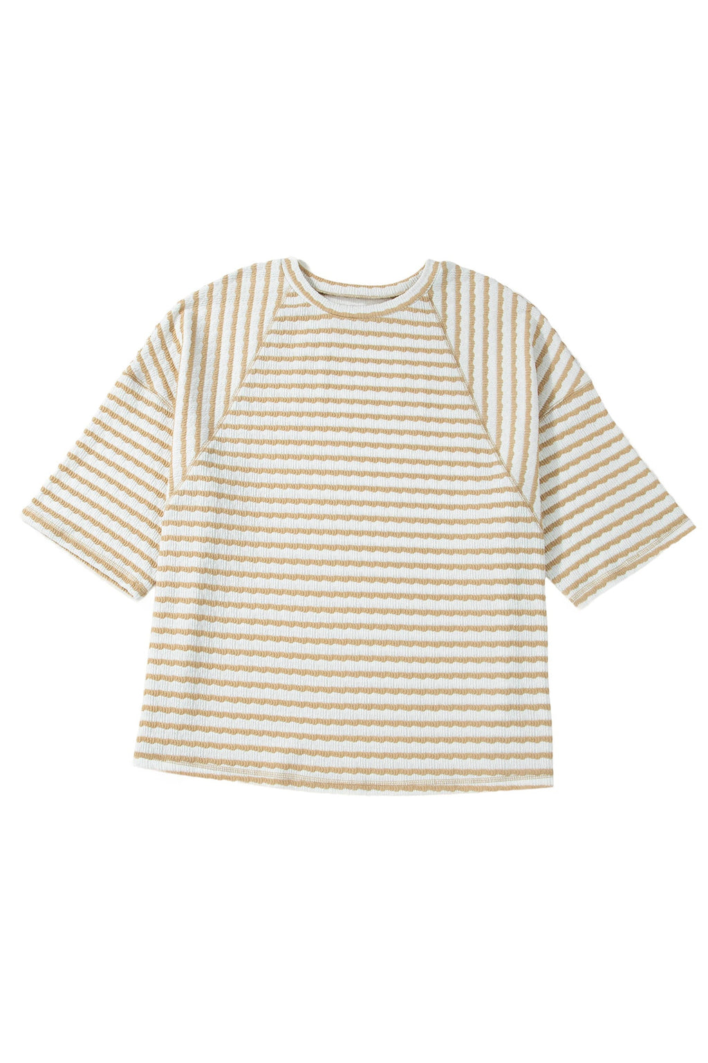 Plus Size Stripe Textured Patchwork 3/4 Sleeve Top