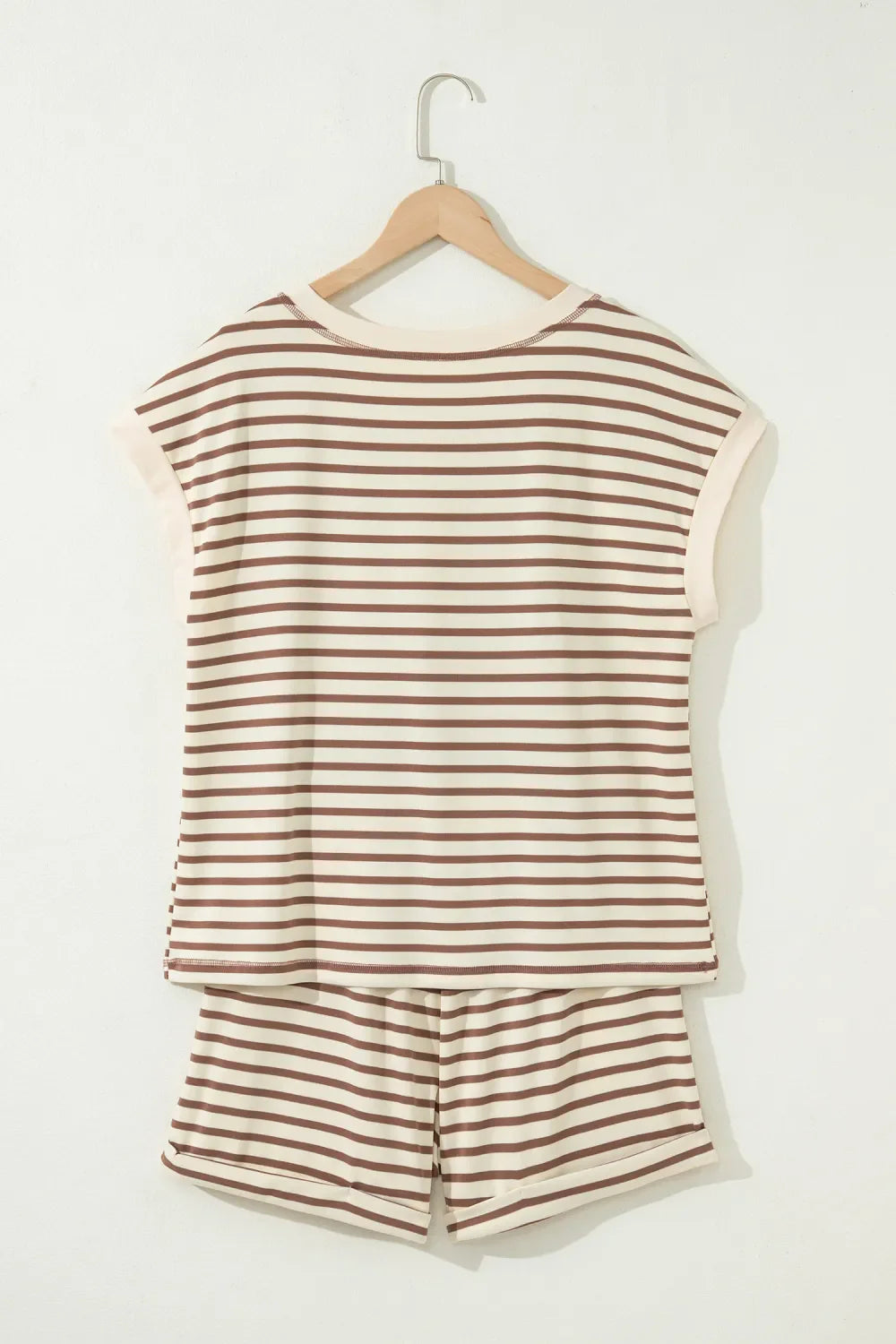 Plus Size Stripe Top & Elastic Waist Shorts Set