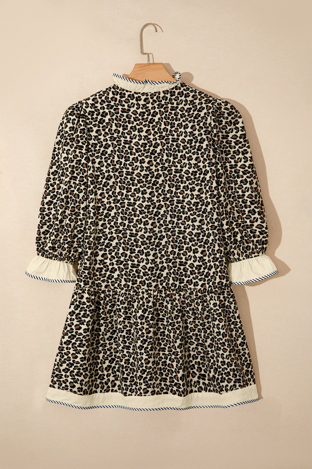 Leopard Stripe Colorblock Trim V-Neck Mini Dress