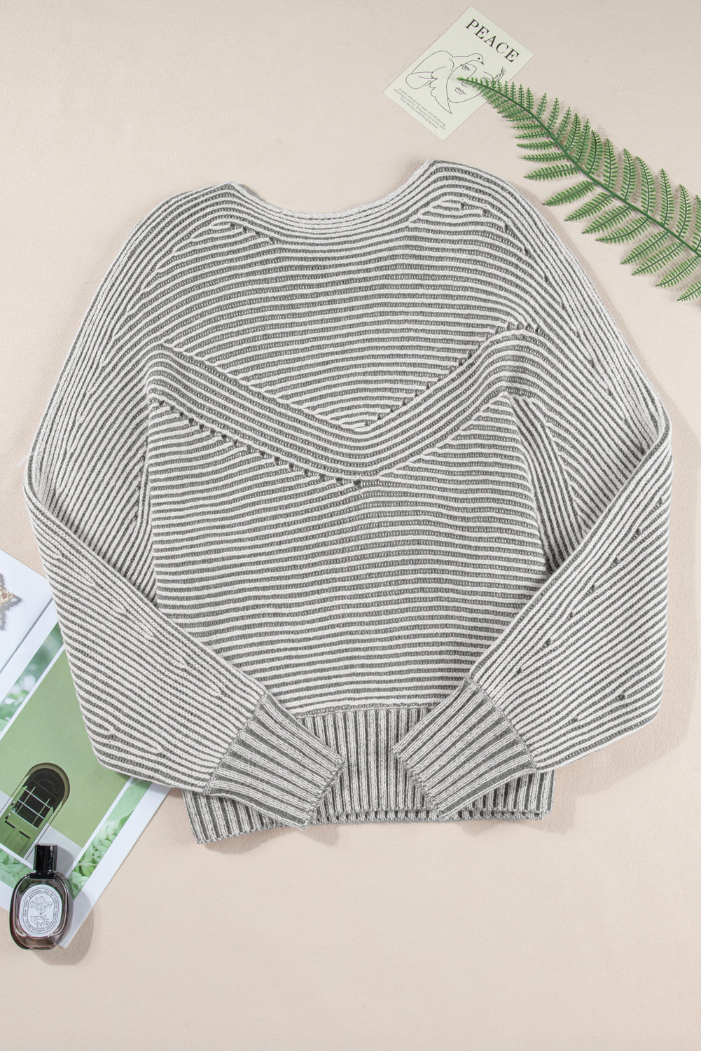 Stripe Ribbed Knit Boat Neck Sweater