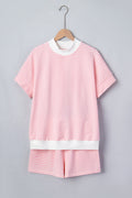 Stripe Contrast Mock Neck Tee & Shorts Set