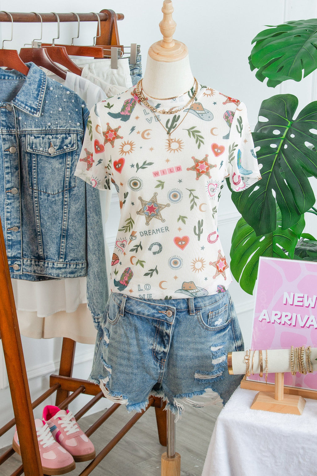 Western LOVE WILD DREAMER Sheer Mesh Graphic Top