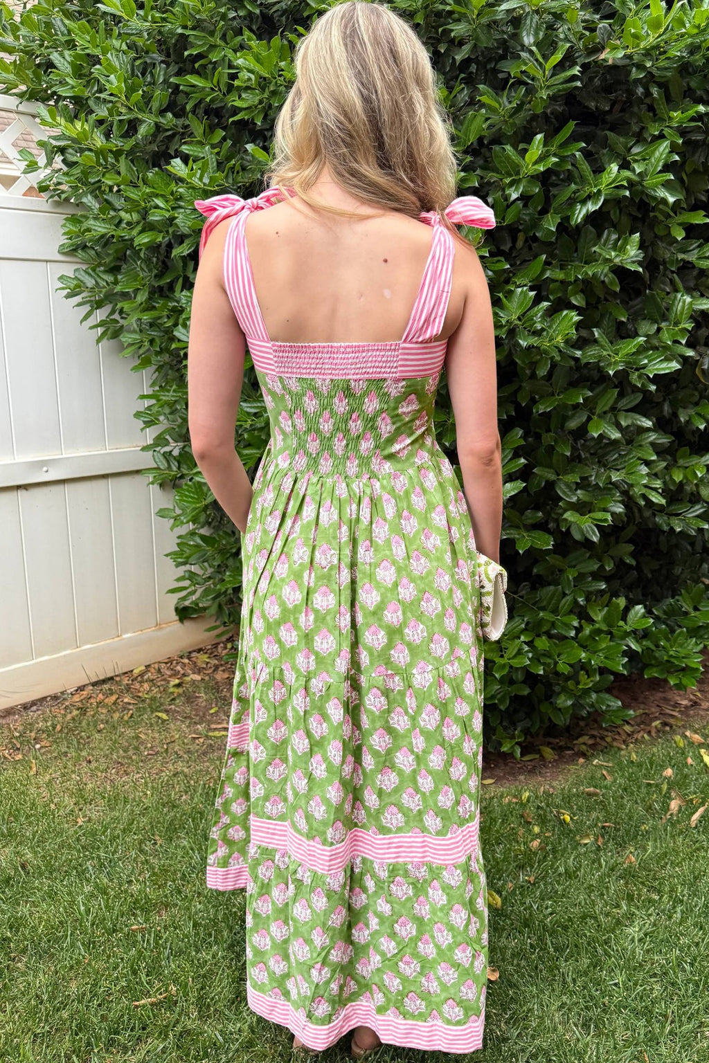 Floral Stripe Patchwork Knot Strap Maxi Dress