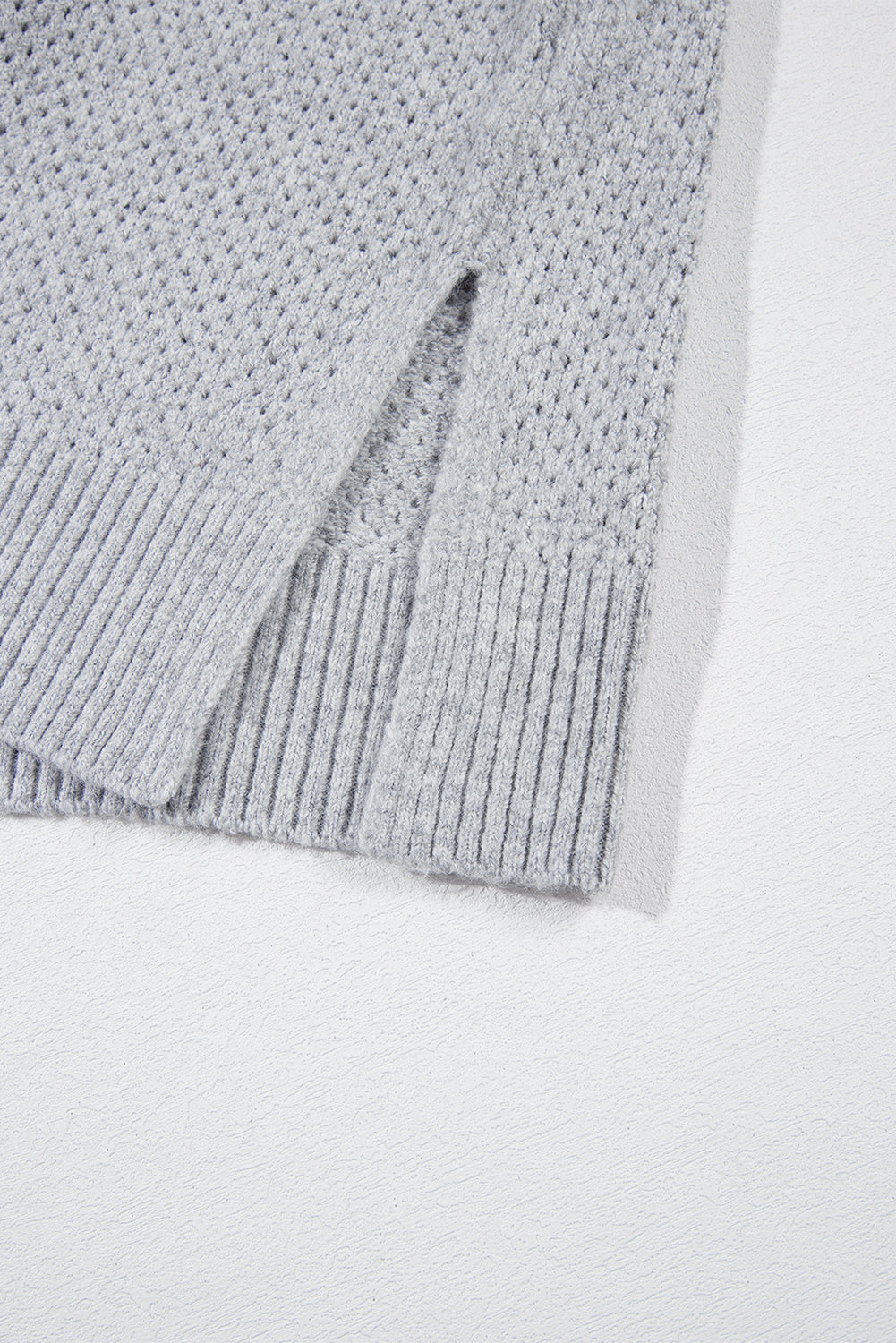 Solid Eyelet V-Neck Drop Shoulder Sweater
