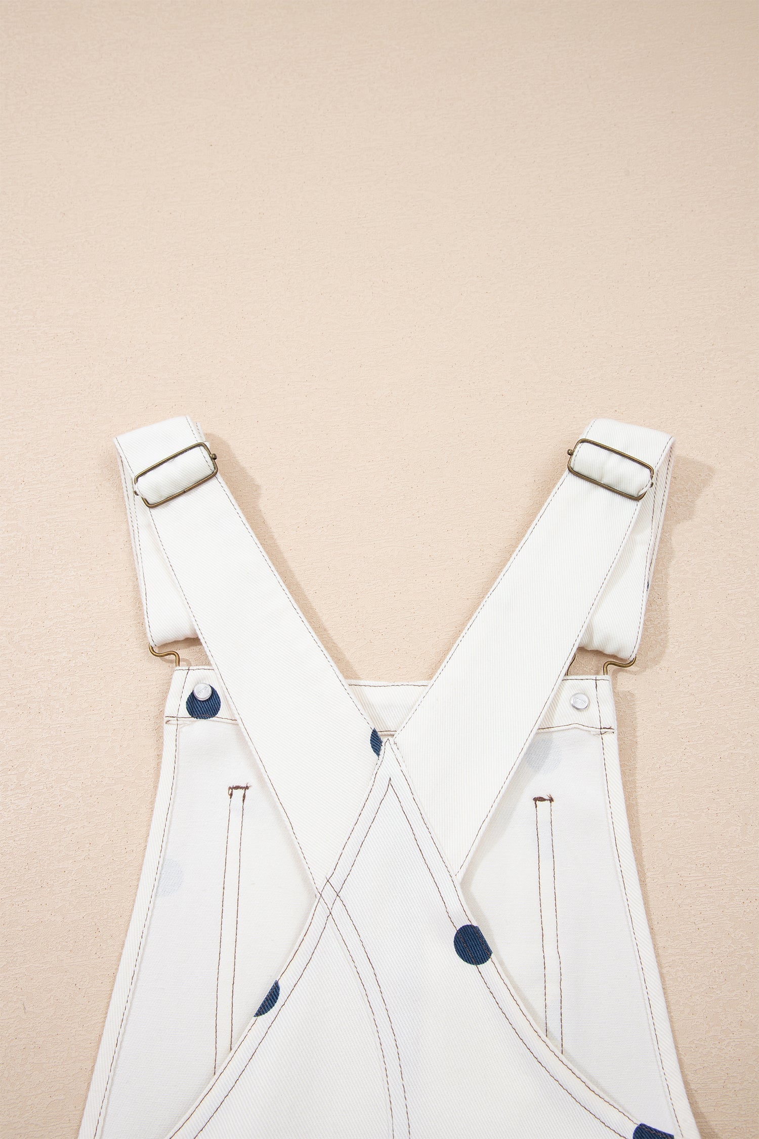 Polka Dot Denim Barrel Leg Overalls Jumpsuit