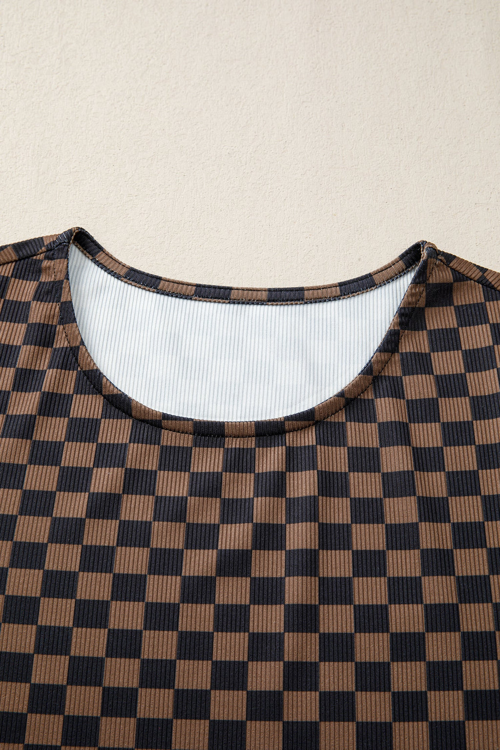Checker Ribbed Knit Short Sleeve T-Shirt