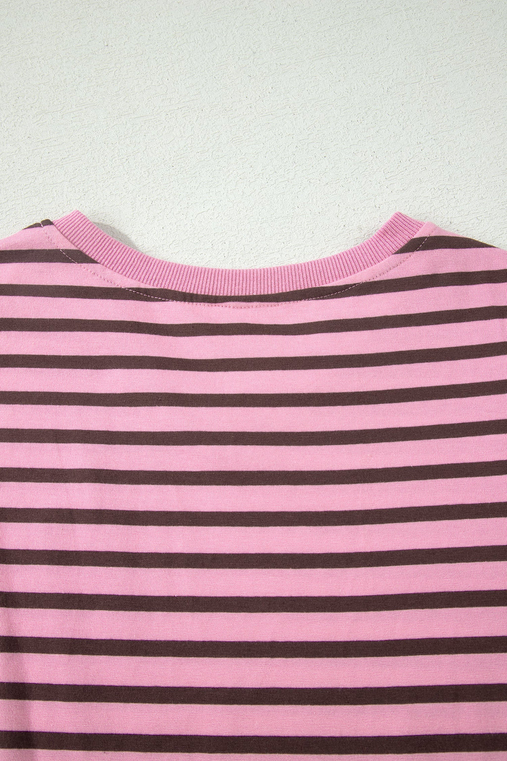 Stripe Ribbed Trim V-Neck Puff Sleeve Top