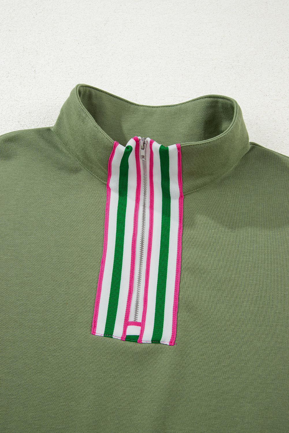 Stripe Contrast Collared Patchwork Sweatshirt