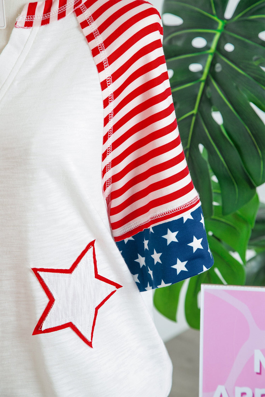 USA Flag Star Patchwork Short Sleeve Top