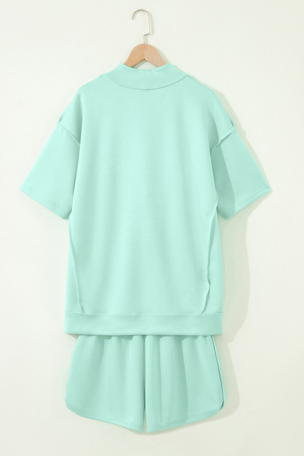 Solid Exposed Seam Mock Neck Tee & Shorts Set