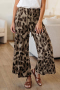 Abstract Leopard Ruffle Tiered Wide Leg Pants