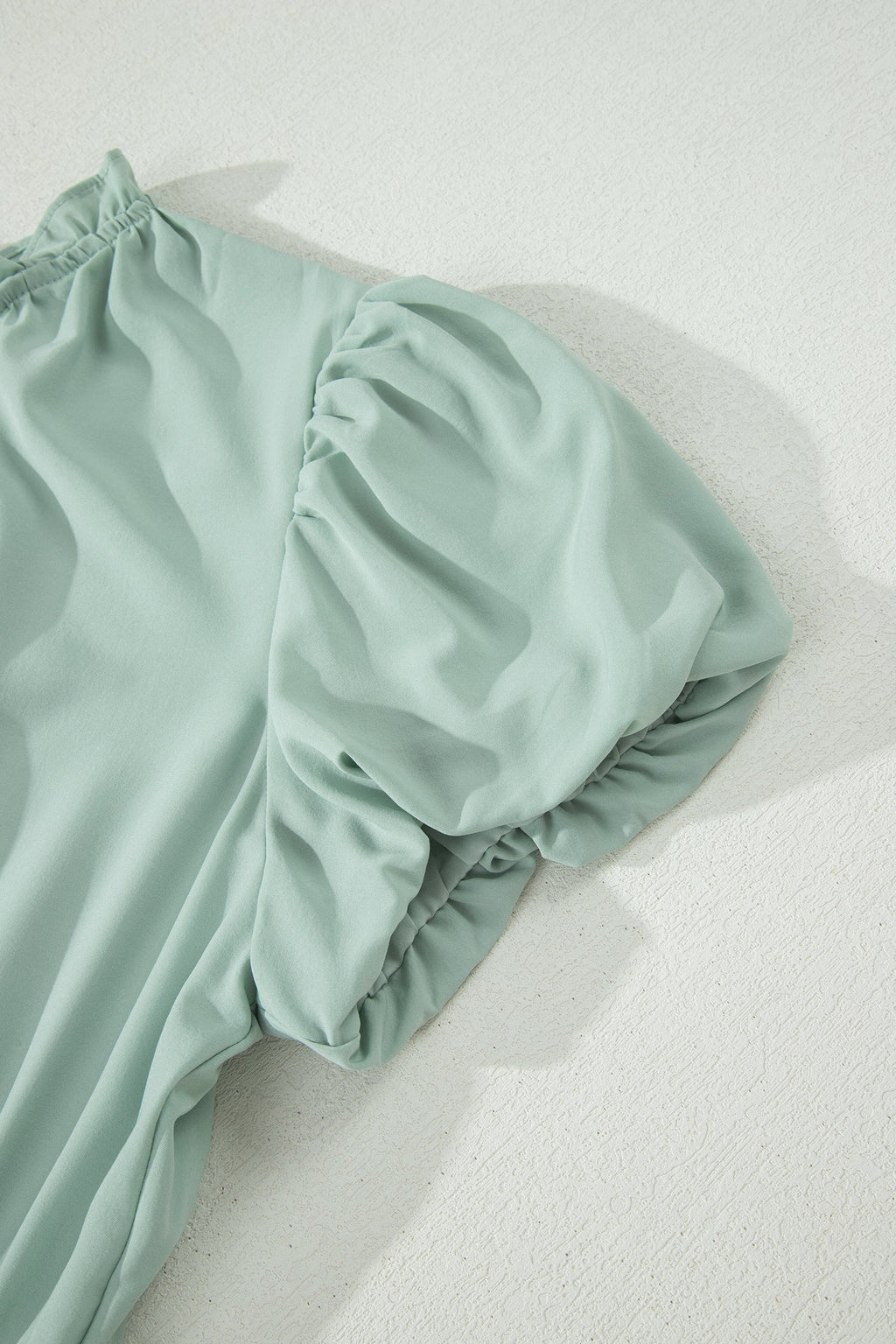 Solid V-Neck Short Puff Sleeve Tiered Maxi Dress