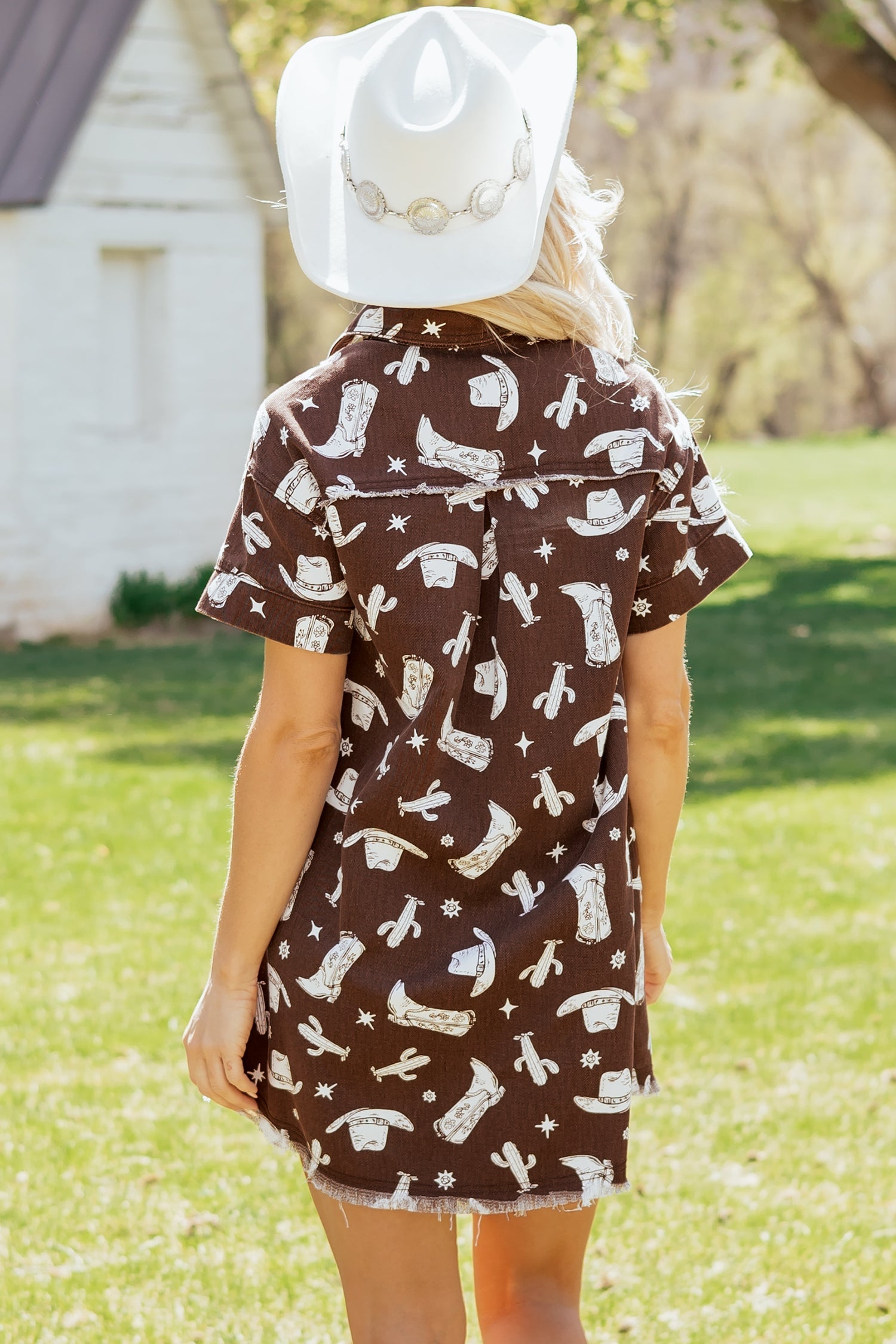 Western Cowgirl Cactus Raw Edge Denim Dress