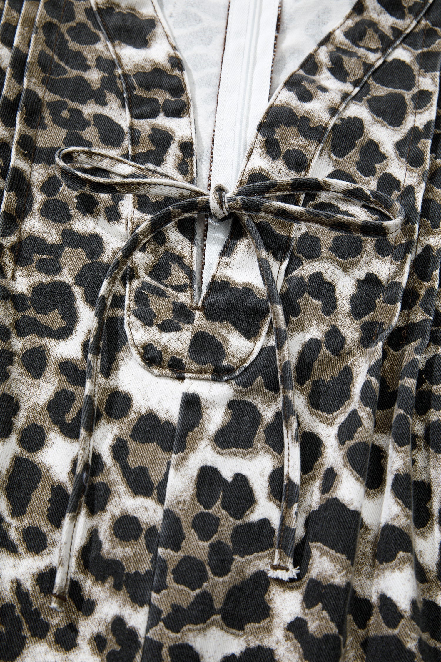 Leopard Denim Pleated Sleeveless Romper