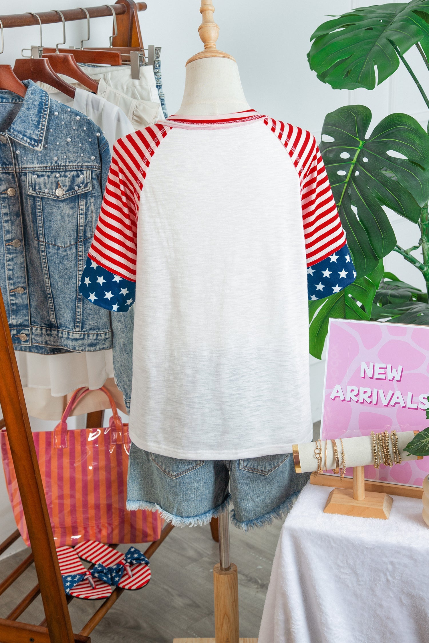 USA Flag Star Patchwork Short Sleeve Top