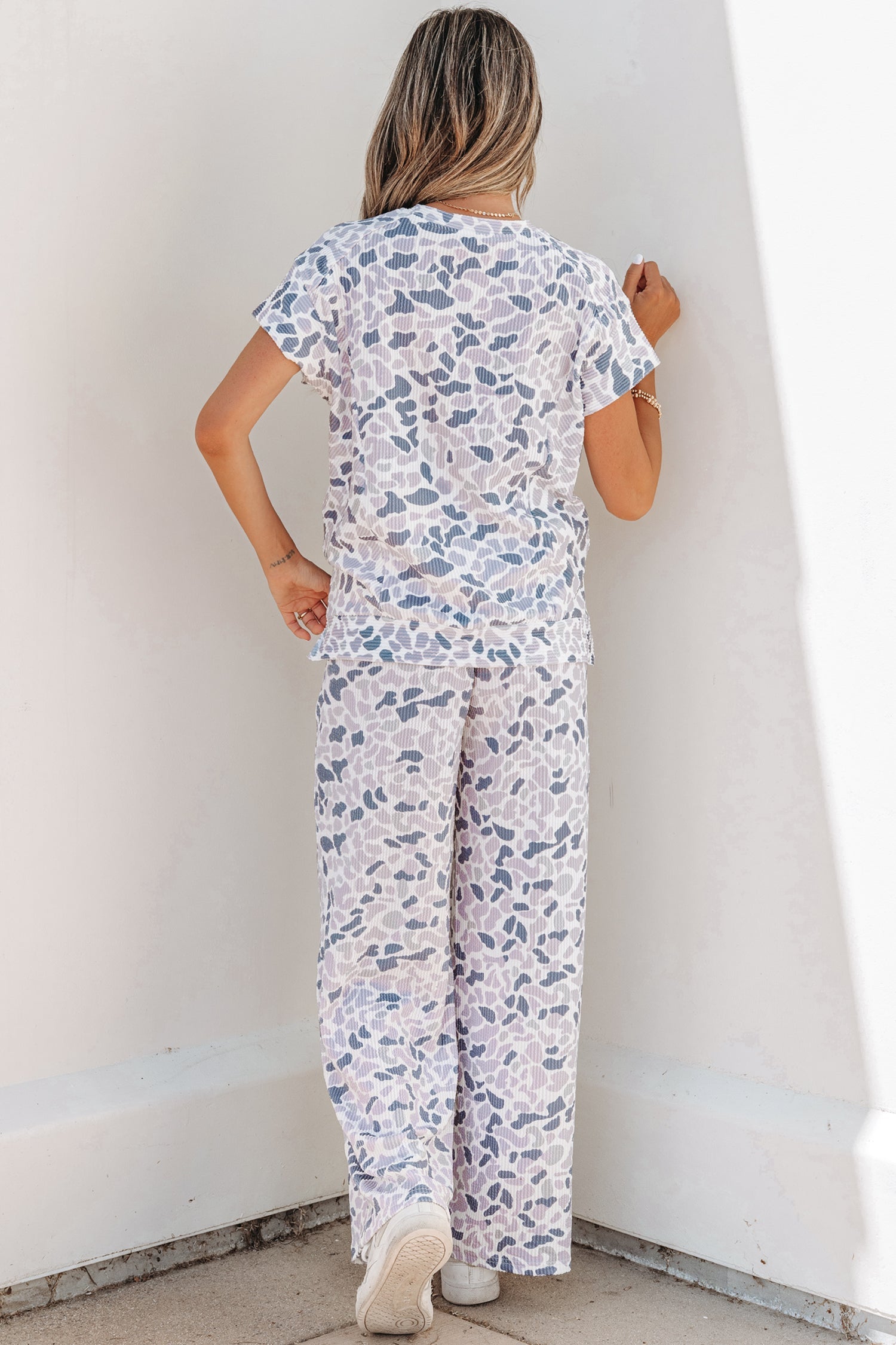 Camo Corded Knit Tee & Drawstring Pants Set