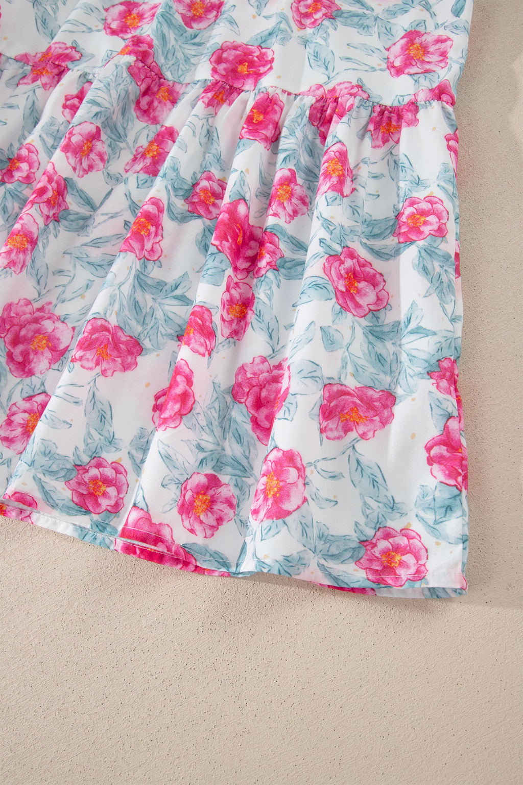 Floral Tie V-Neck Puff Sleeve Midi Dress