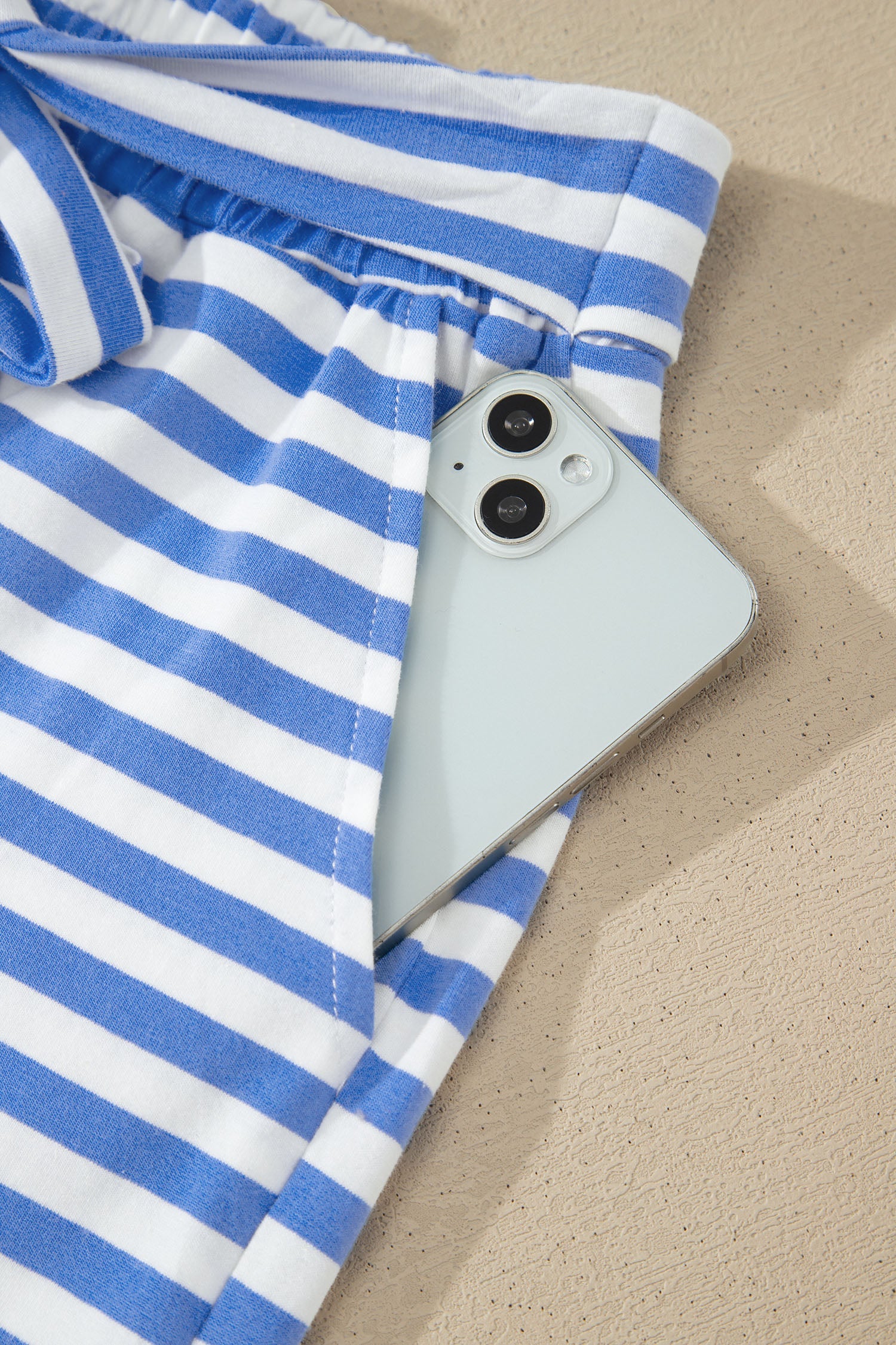 Stripe Crewneck Tee & Tie Waist Shorts Set