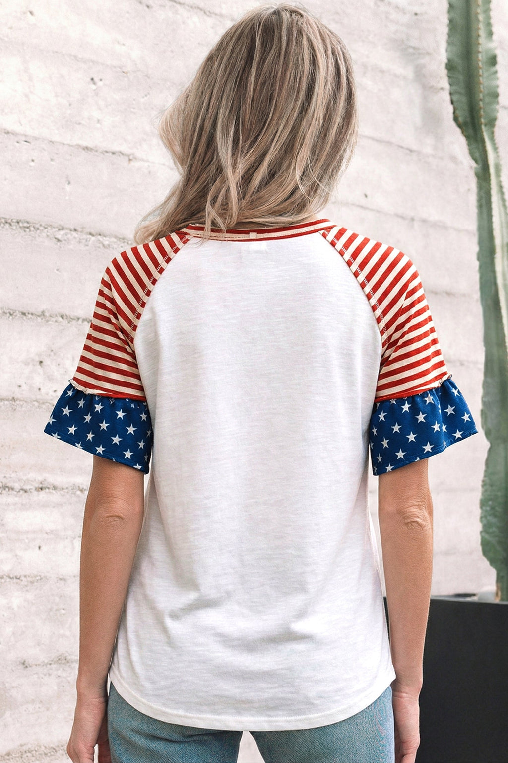 USA Flag Star Patchwork Short Sleeve Top