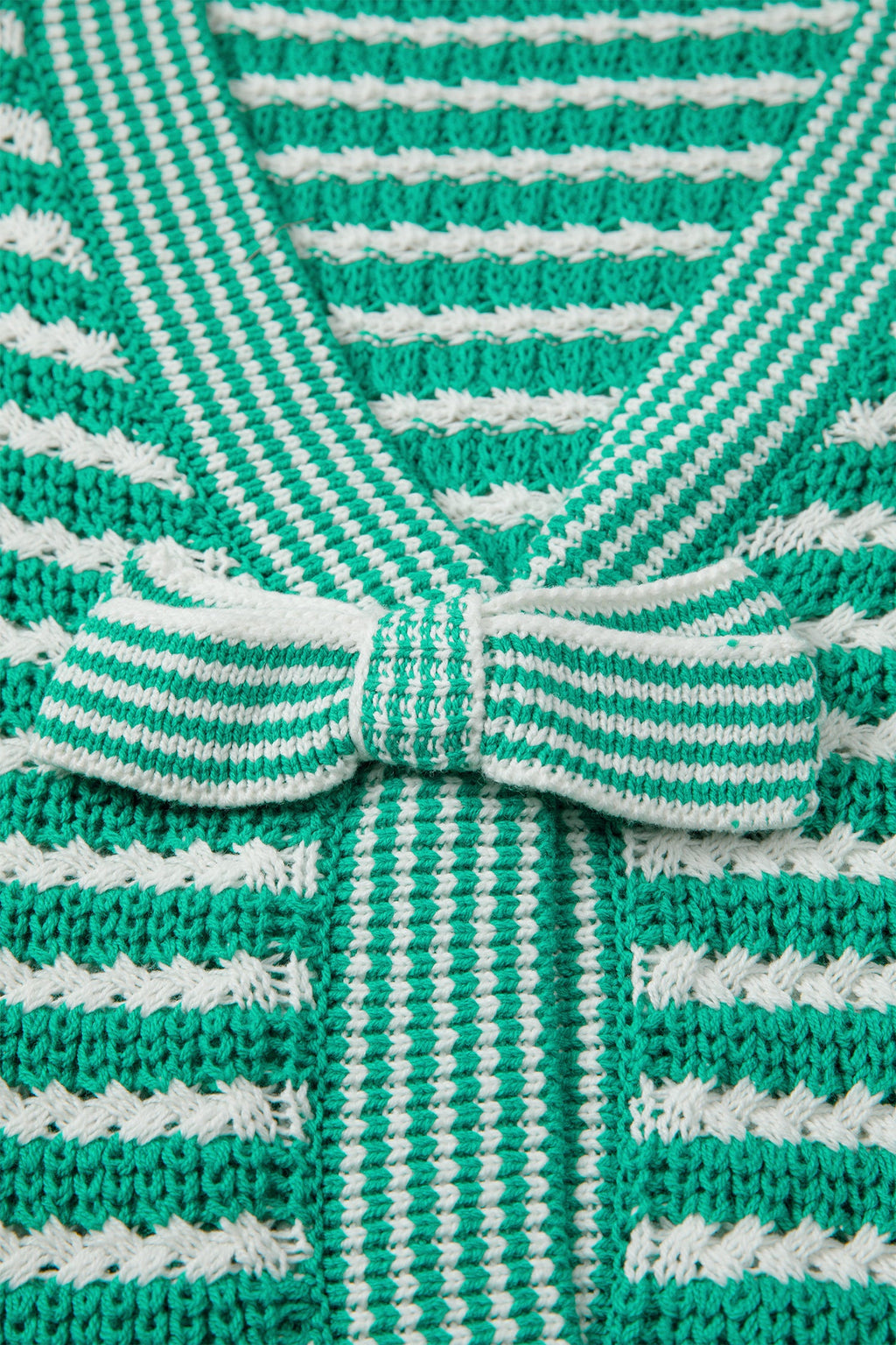 Stripe Bow Tie V-Neck Short Sleeve Sweater