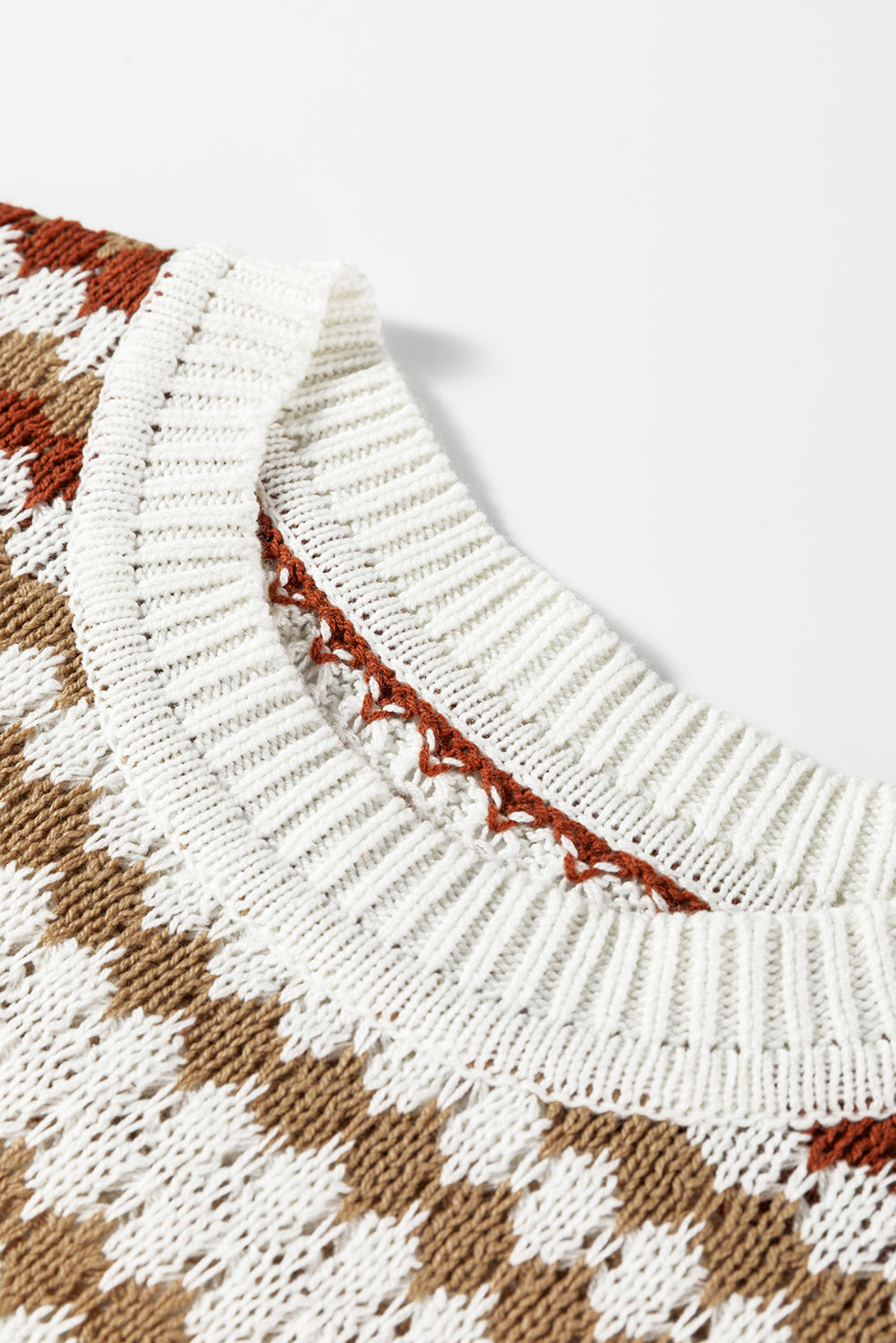 Stripe Eyelet Knit Drop Shoulder Sweater