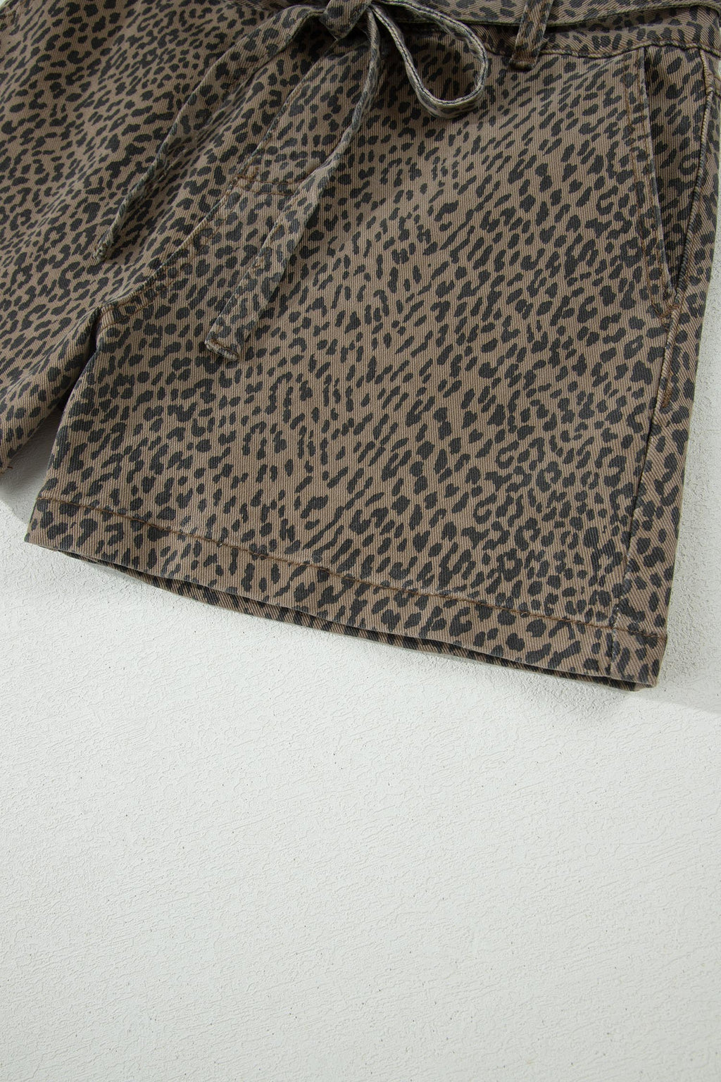 Leopard Denim Tie High Waist Shorts