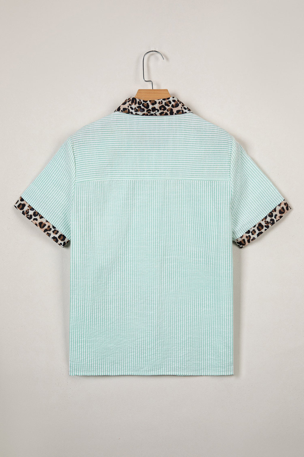 Stripe Leopard Contrast Collar Short Sleeve Shirt