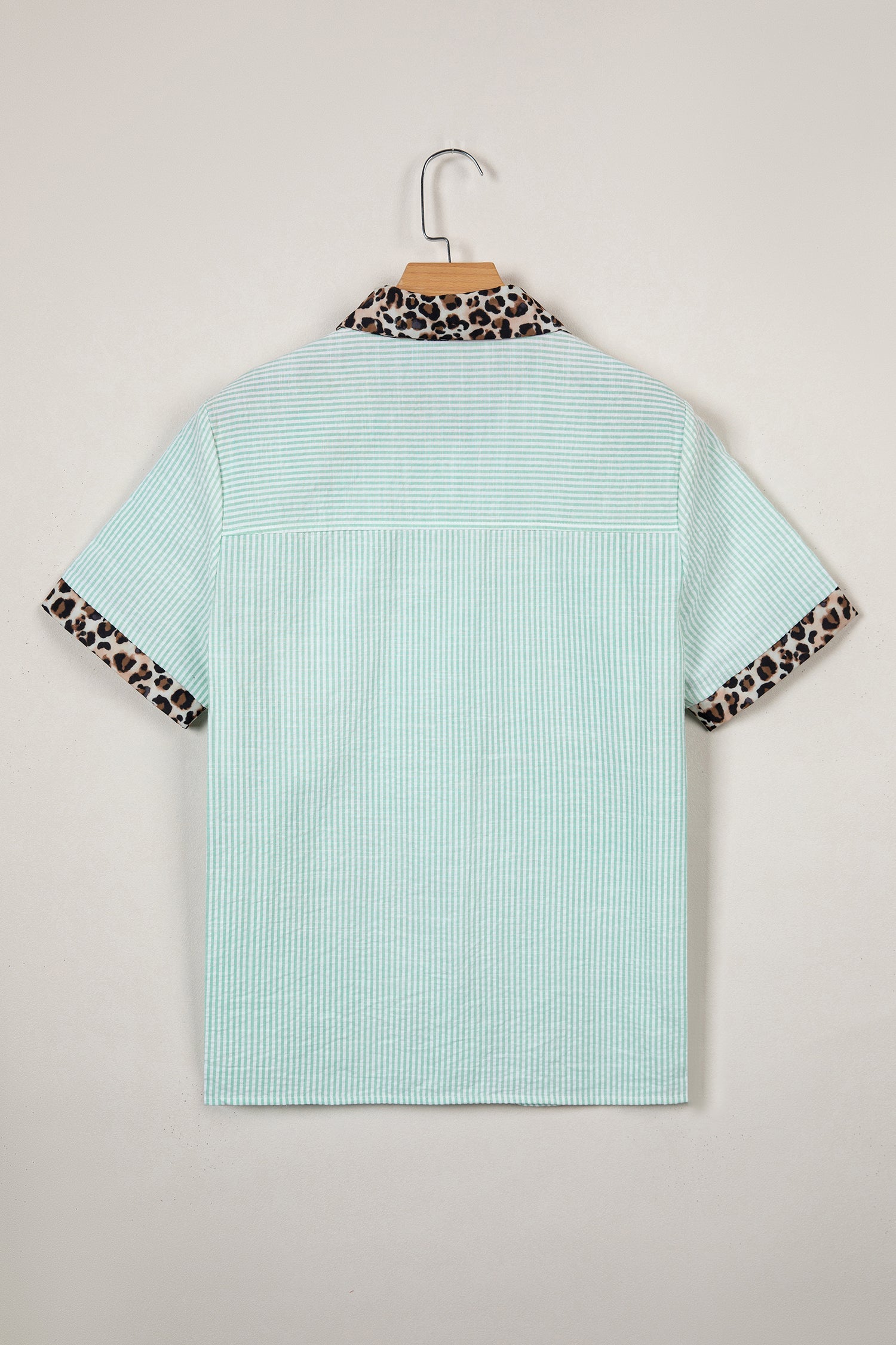 Stripe Leopard Contrast Collar Short Sleeve Shirt