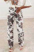 Western Cow Spot Cargo Pocket Straight Leg Jeans