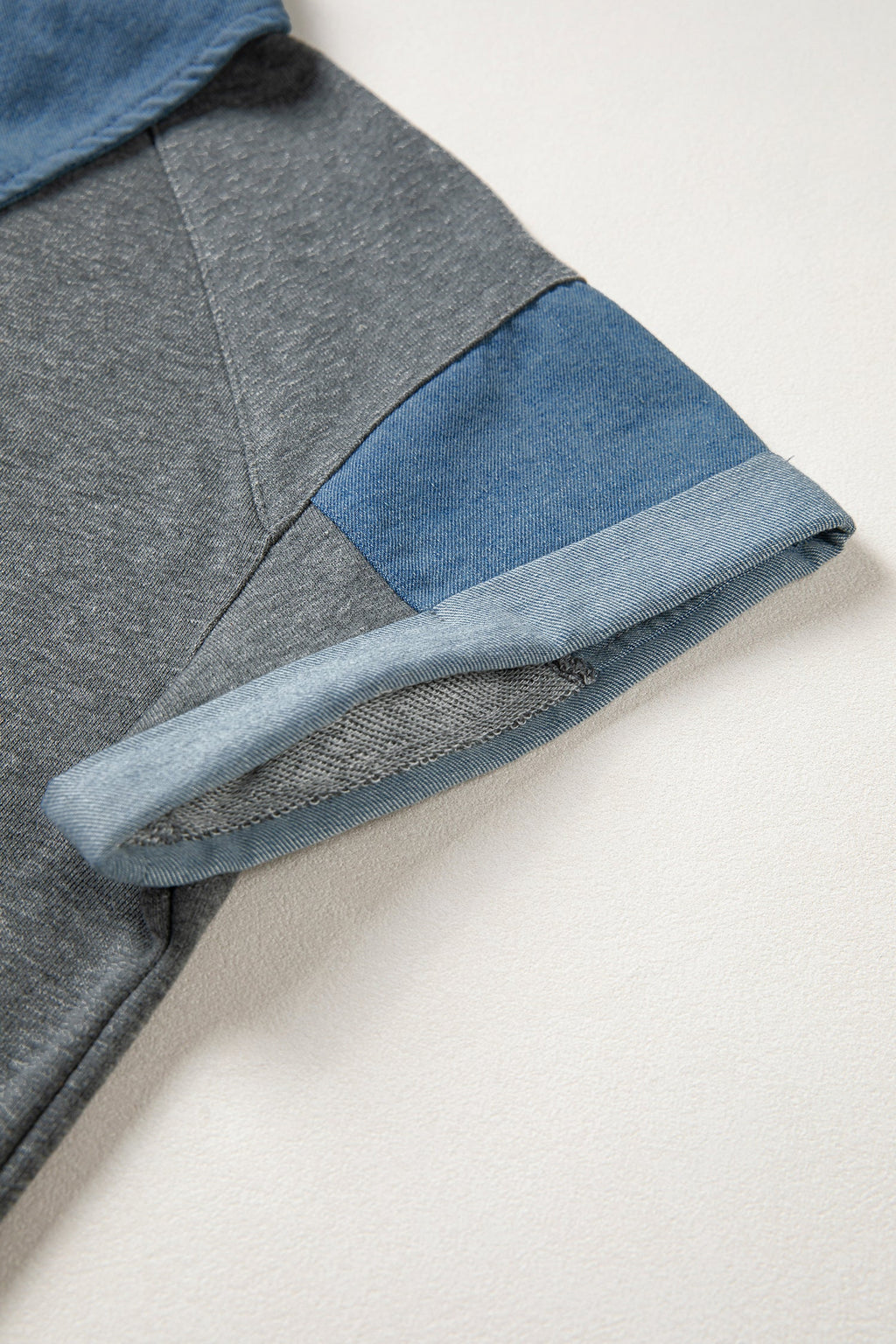 Colorblock Denim Patchwork Shirt Collar Blouse