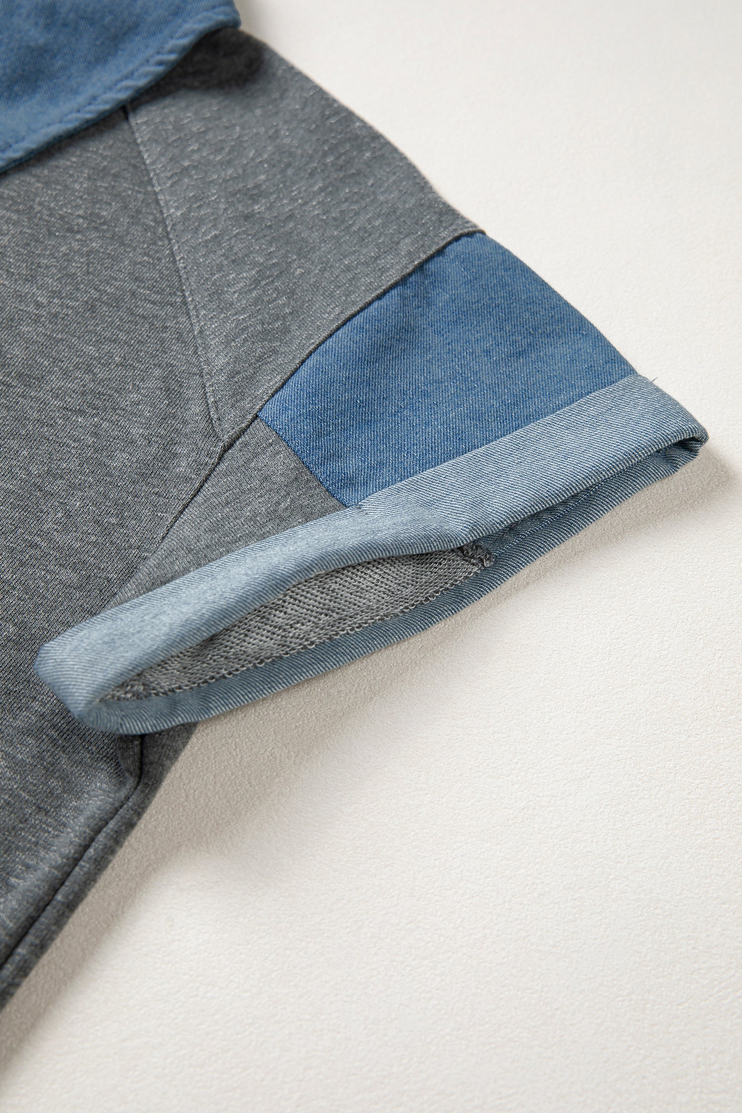 Colorblock Denim Patchwork Shirt Collar Blouse