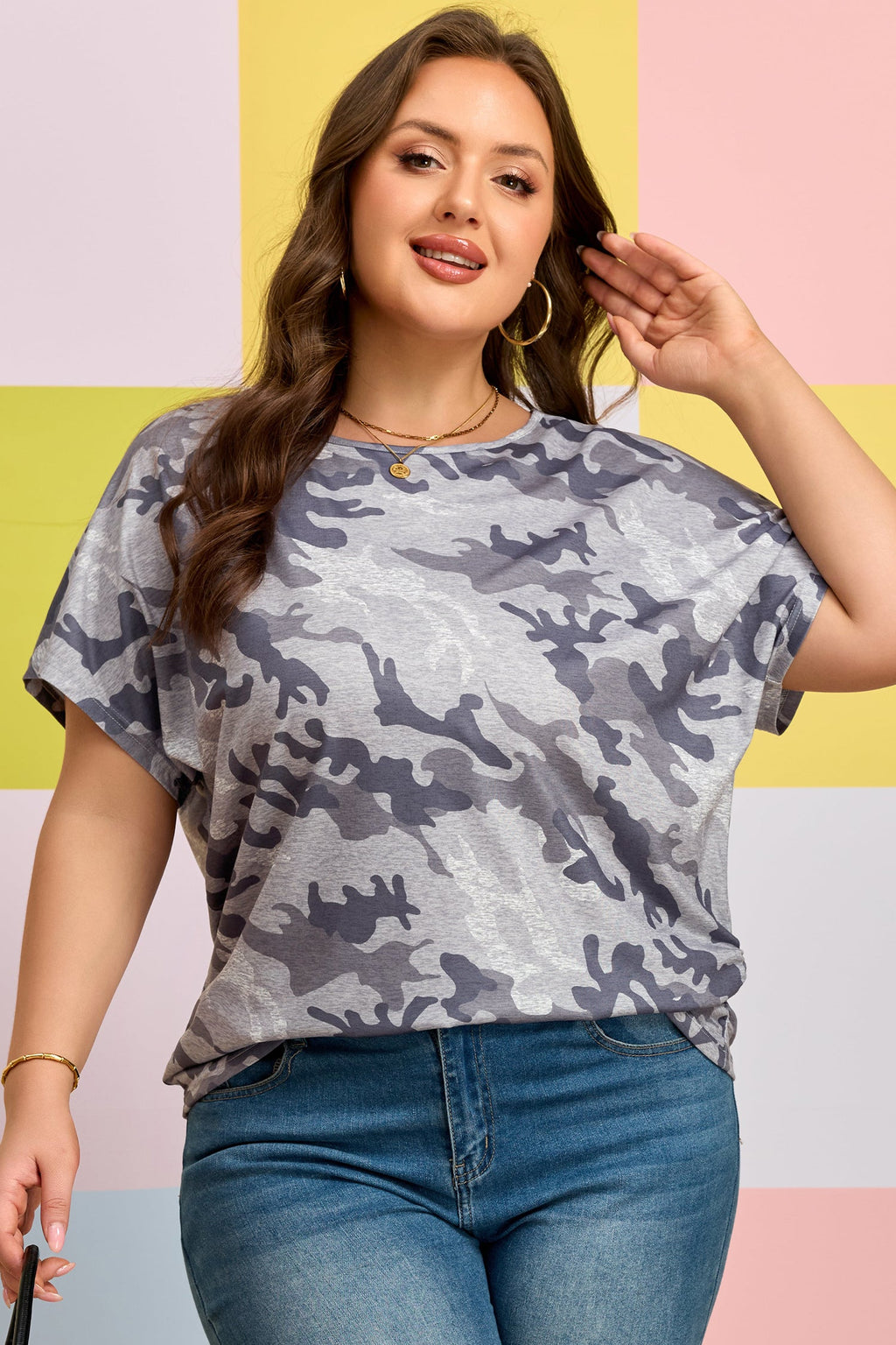 Plus Size Camo Short Sleeve T-Shirt