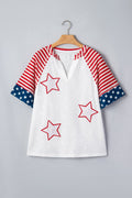 USA Flag Star Patchwork Short Sleeve Top