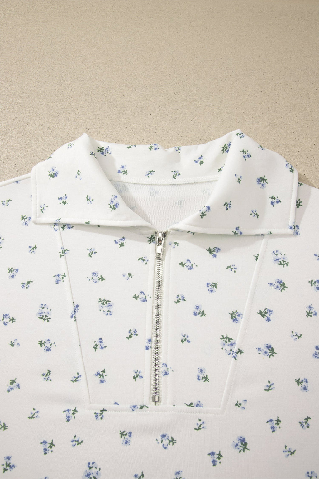 Floral Half Zip Top & Drawstring Shorts Set