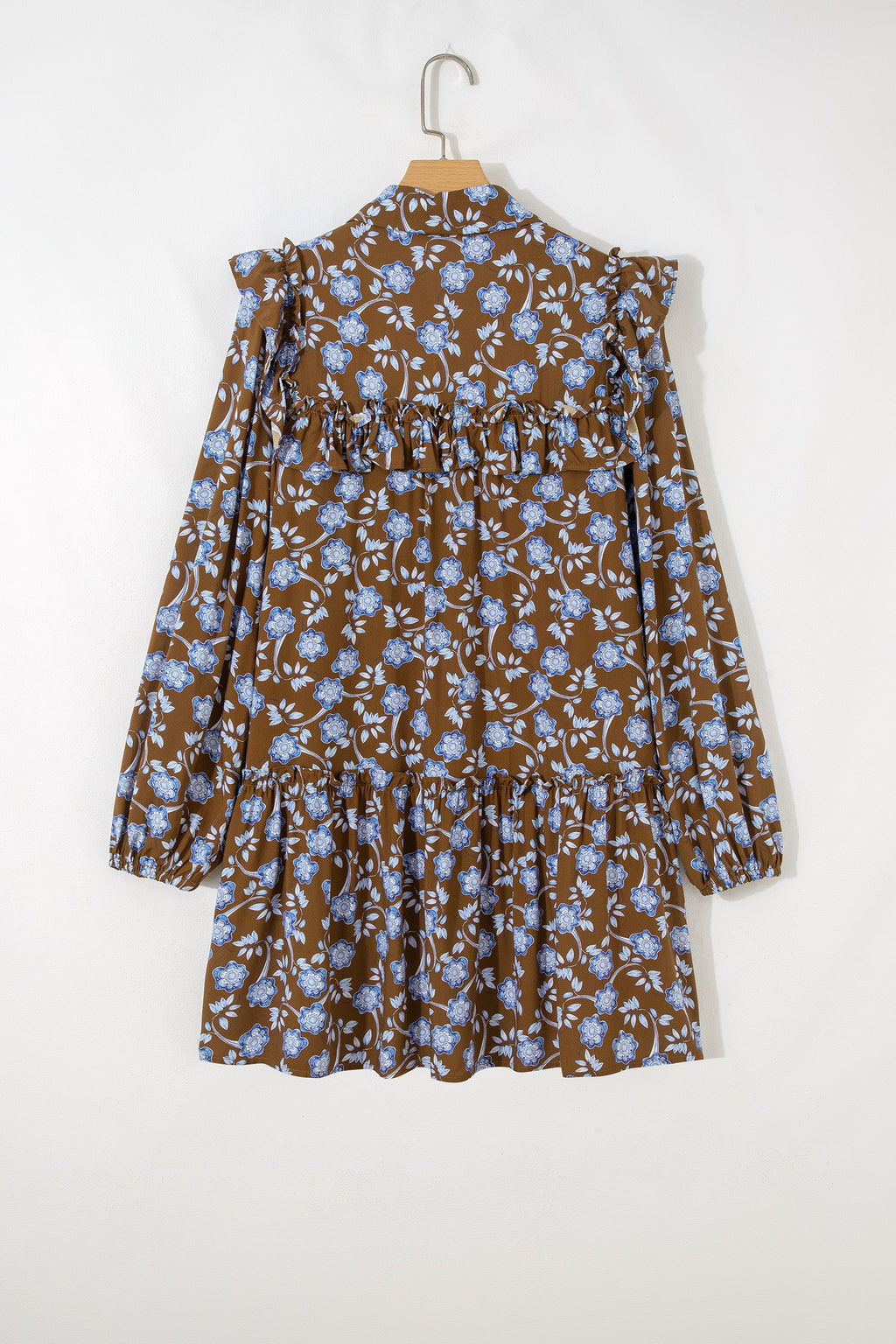 Floral Ruffle Shirt Collar Buttoned Long Sleeve Dress