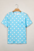 Polka Dot Patch Pocket Drop Shoulder Textured Top