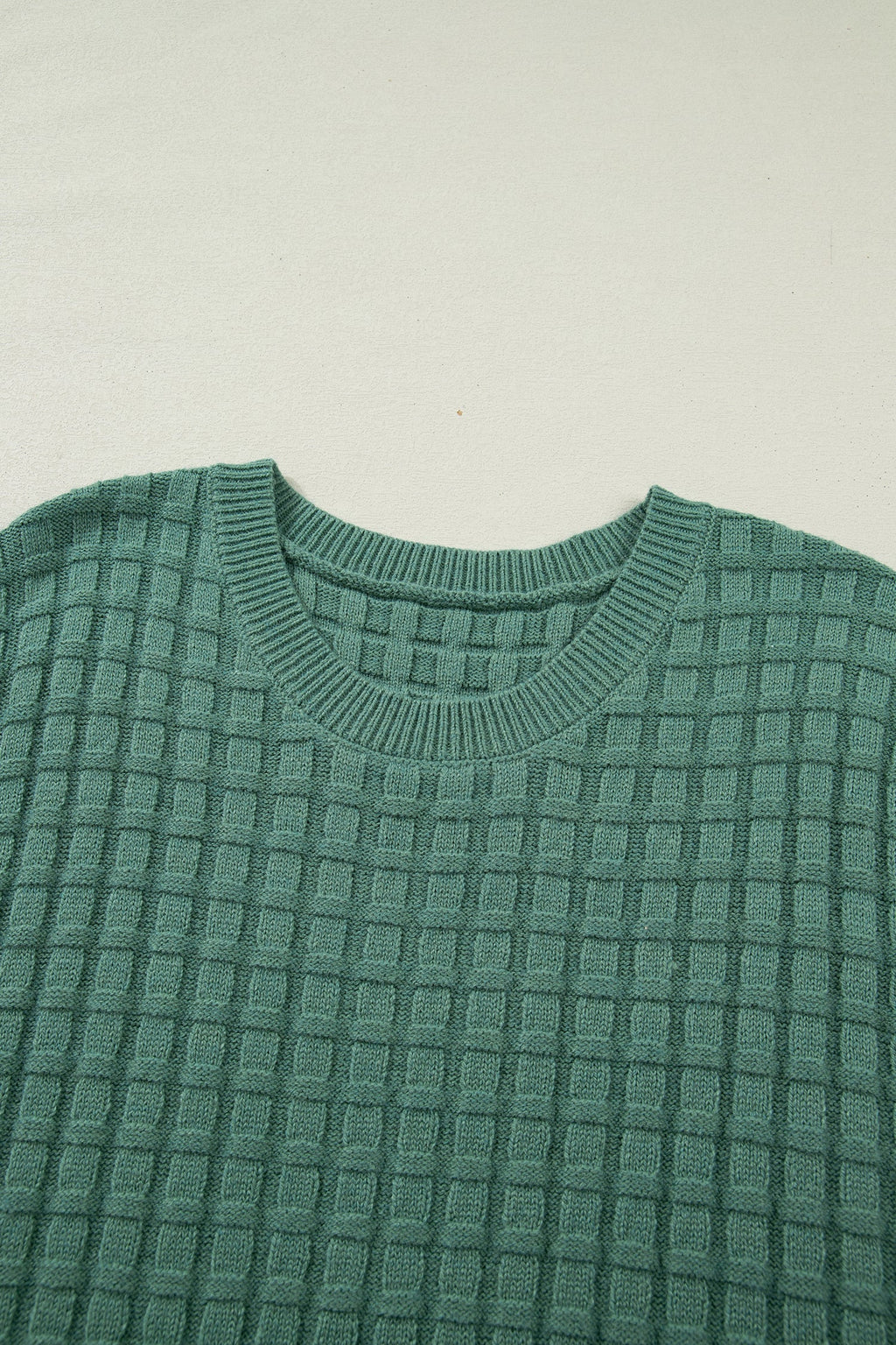 Plus Size Solid Textured Knit Short Sleeve Sweater