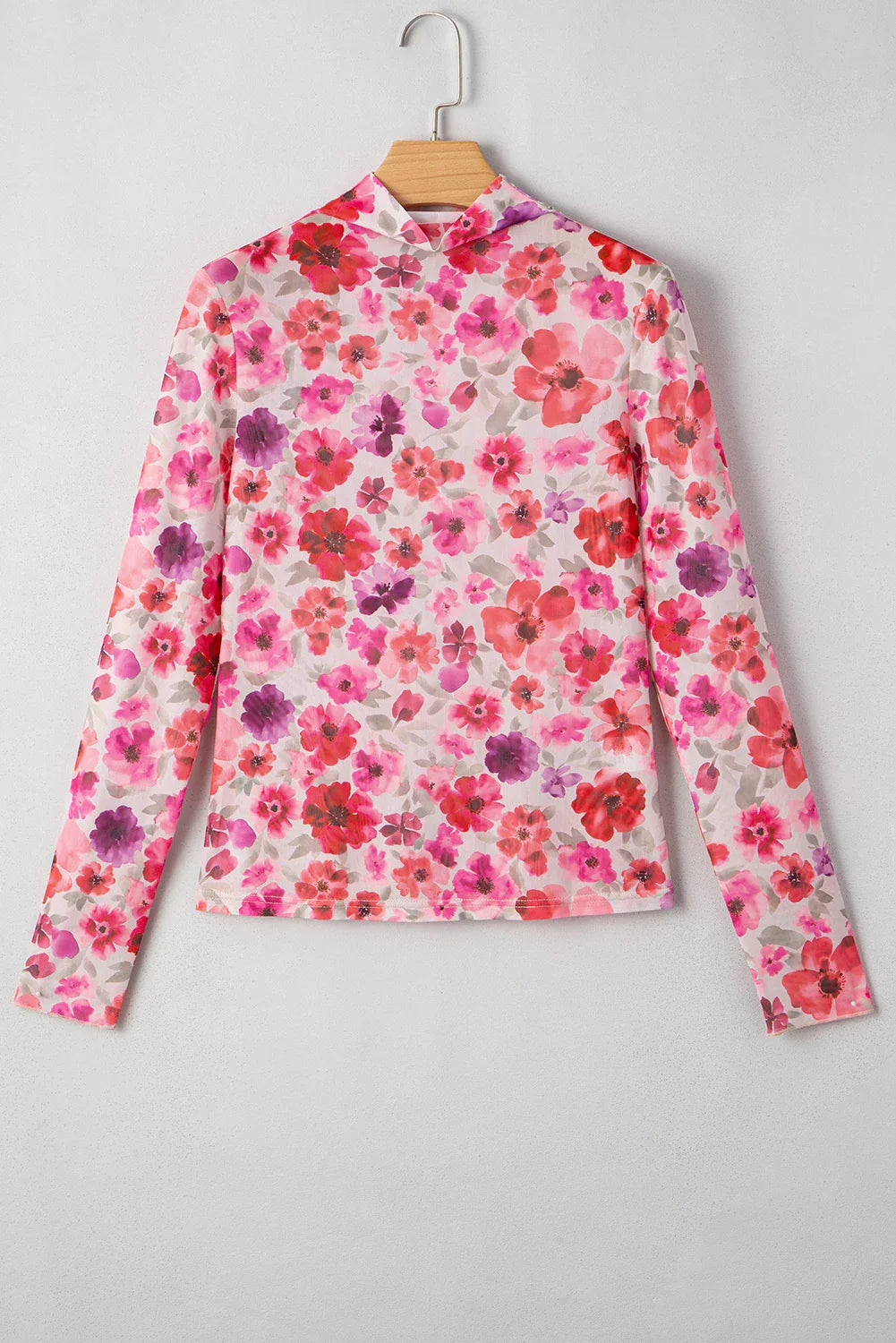 Floral Long Sleeve Slim Fit Mesh Top