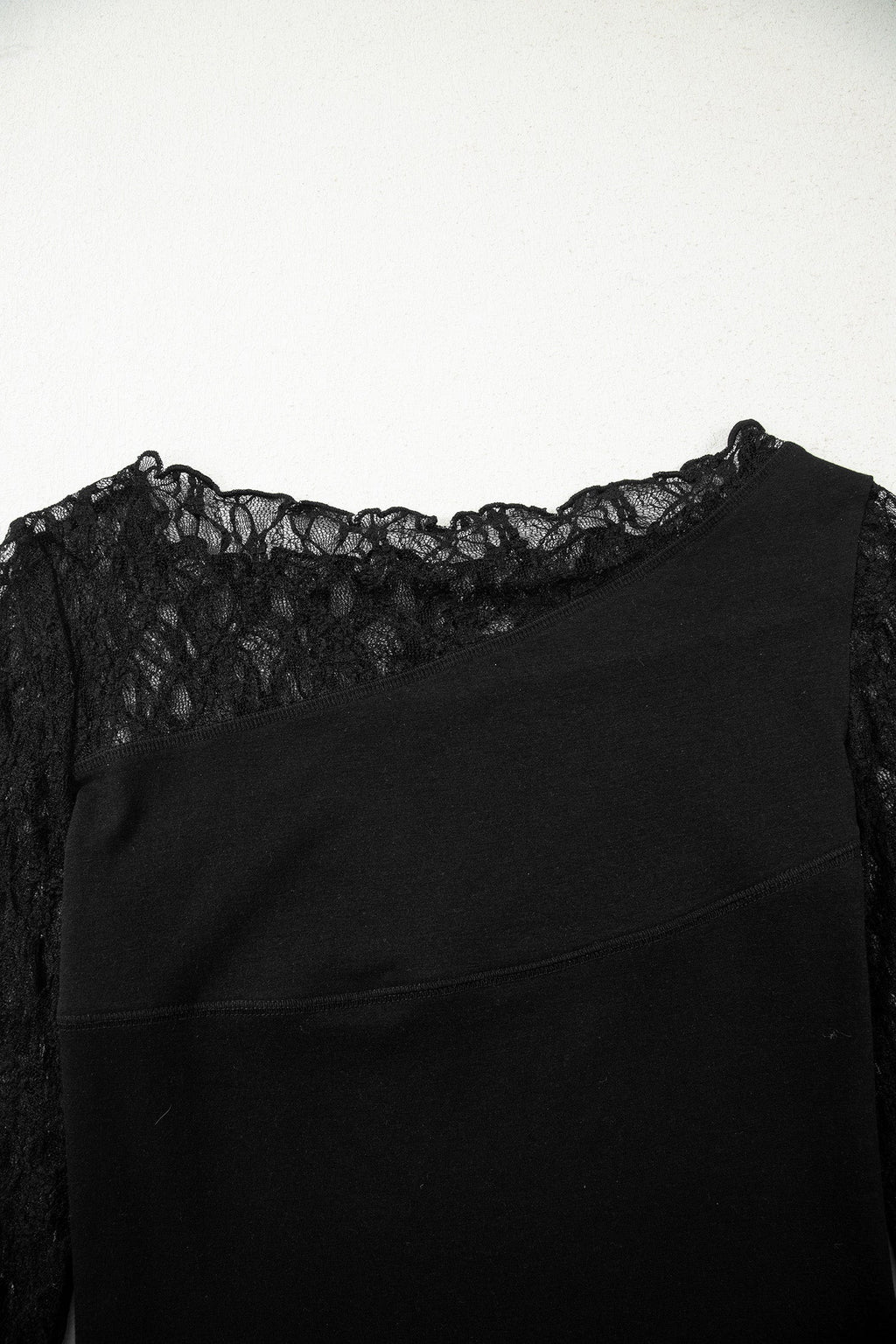 Sheer Lace Asymmetric Patchwork Long Sleeve Top