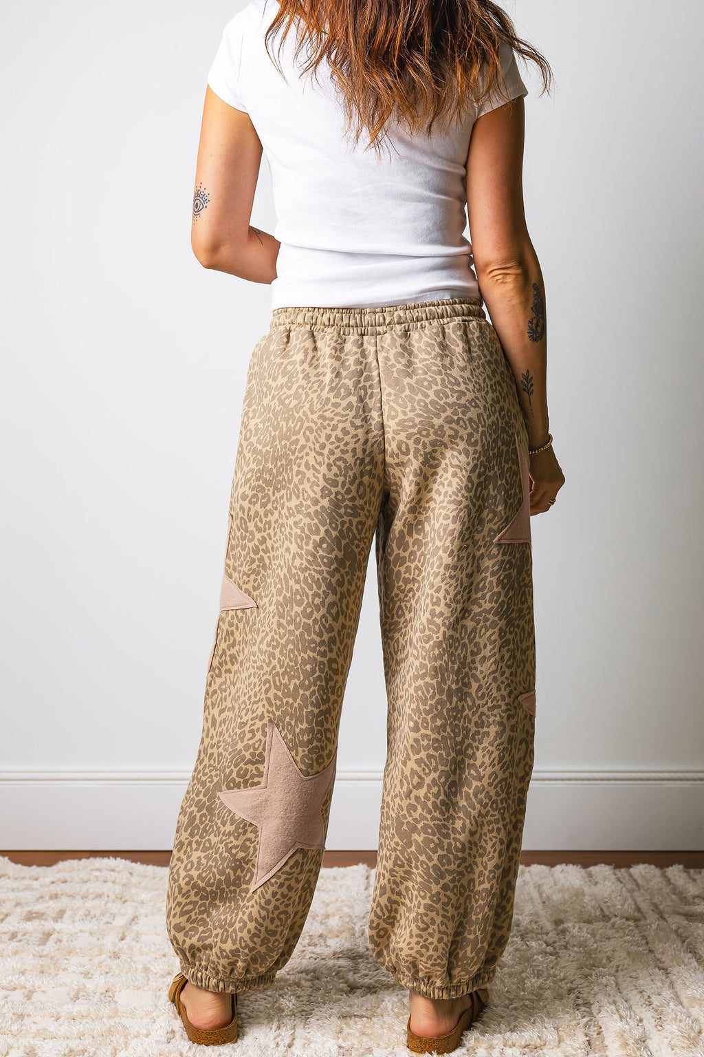 Leopard Star Patch Drawstring Jogger Pants