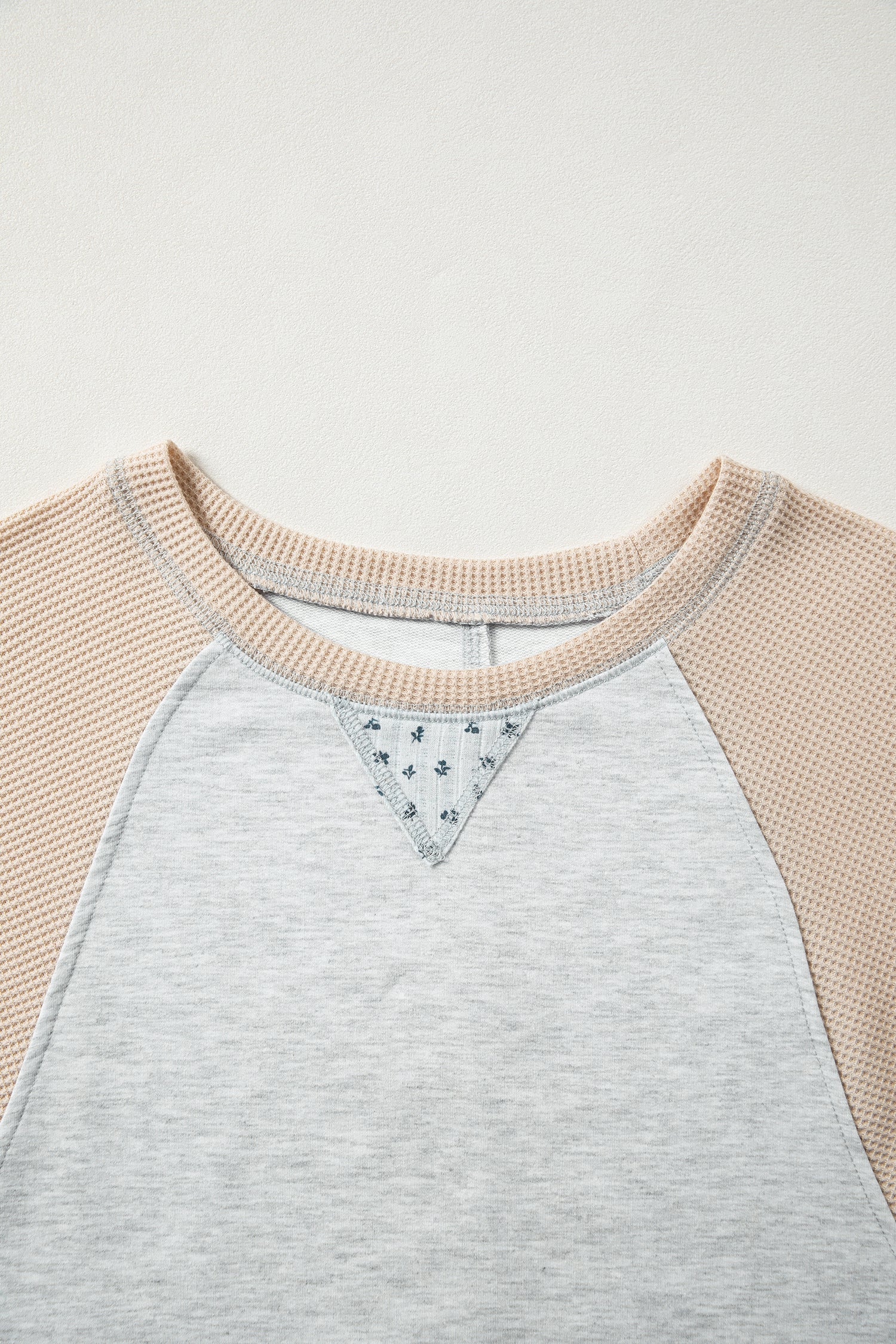 Floral Waffle Knit Patchwork Raglan Long Sleeve Top