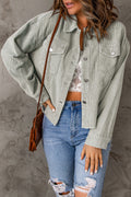 Solid Corduroy Raw Hem Cropped Jacket
