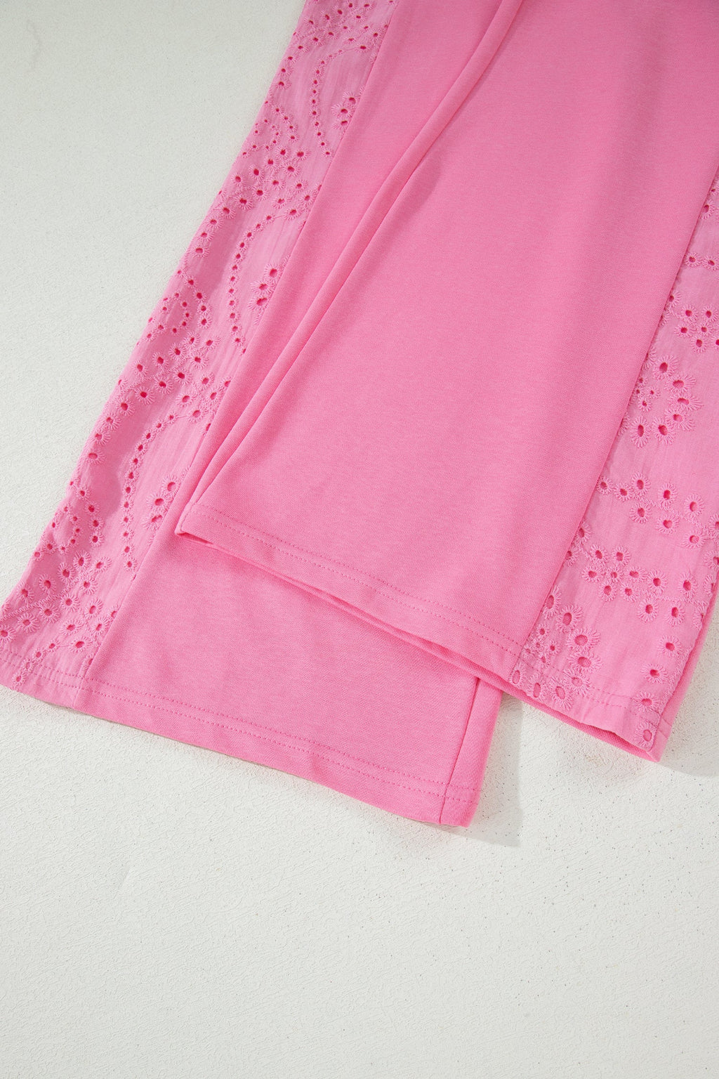 Solid Embroidered Eyelet Patchwork Top & Pants Set