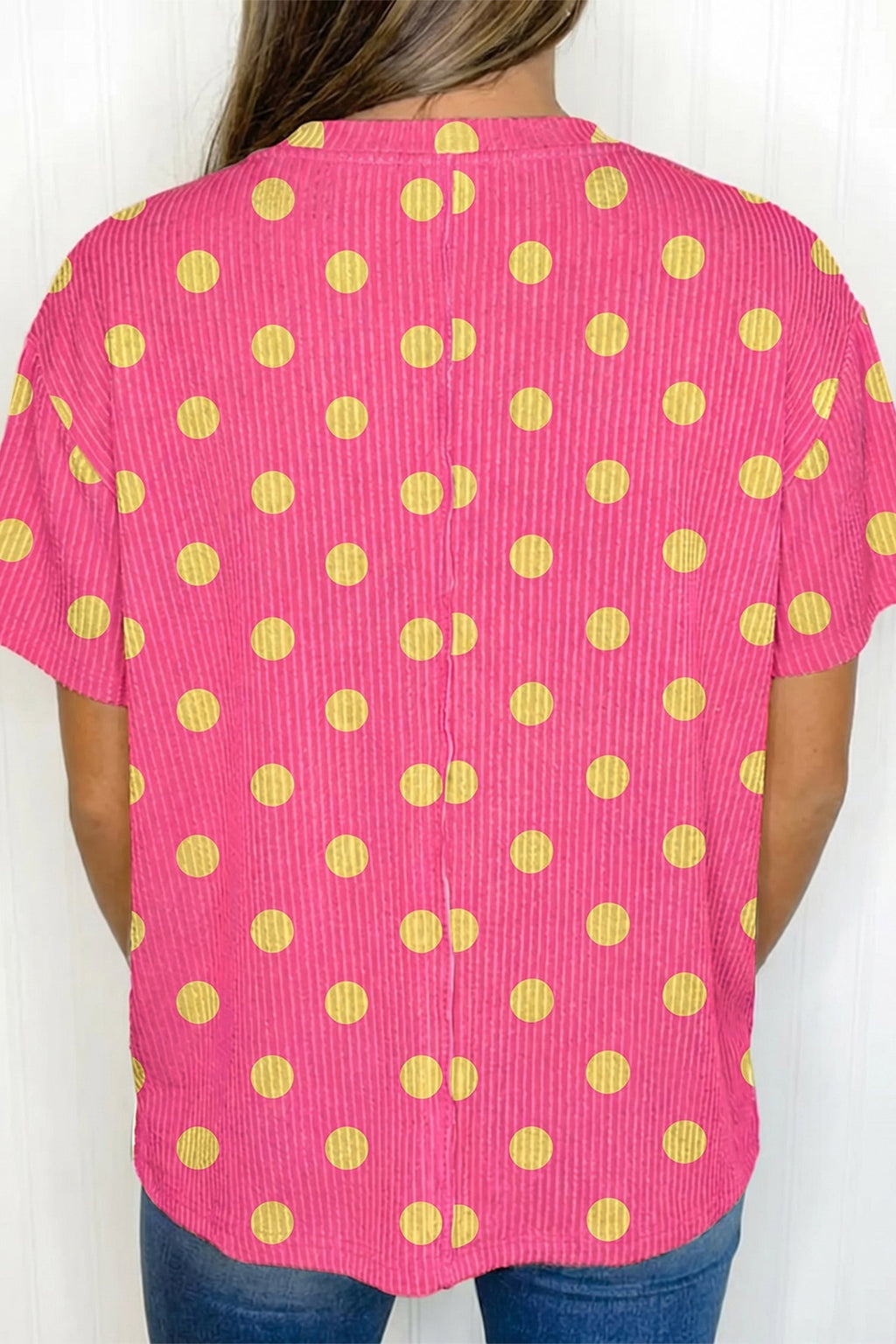 Polka Dot Patch Pocket Drop Shoulder Textured Top