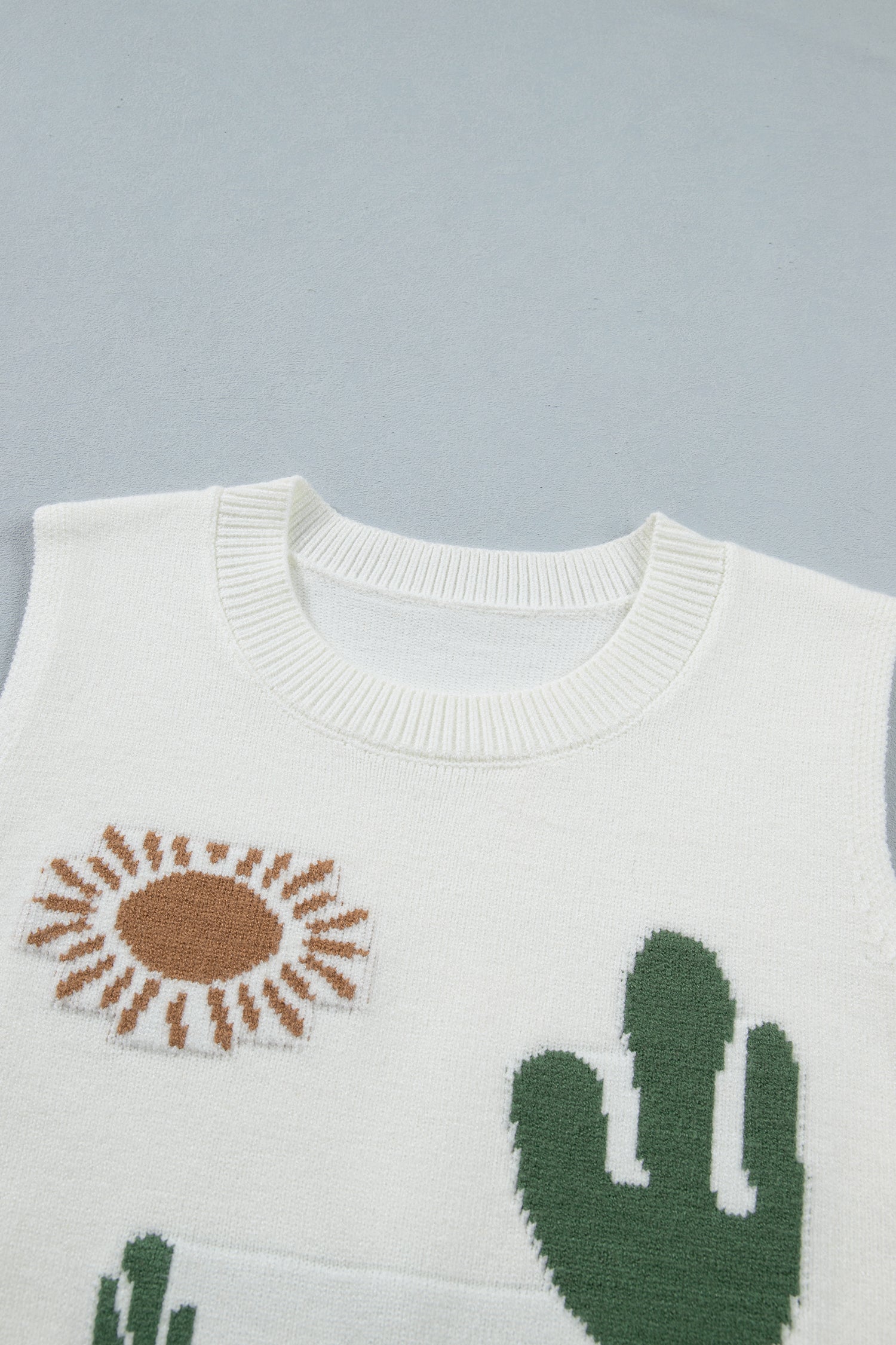 Western Cactus Oasis Sleeveless Sweater Top