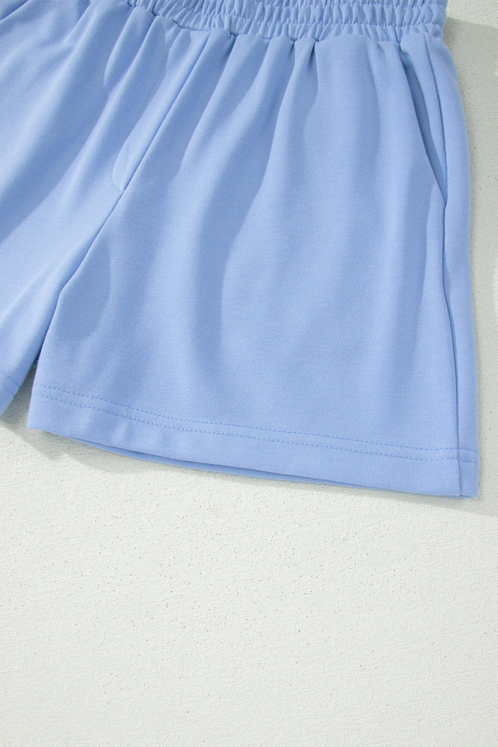 Solid Scalloped Ruffle Half Zip Top & Short Set