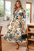Tropical Contrast Trim Ruffle Hem Dress