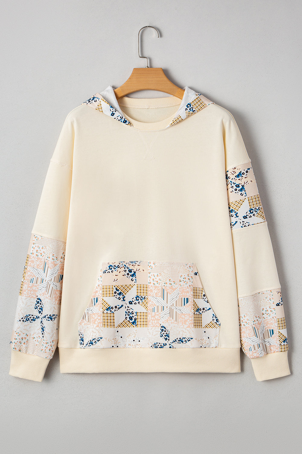 Western Geometric Patchwork Kangaroo Pocket Hoodie