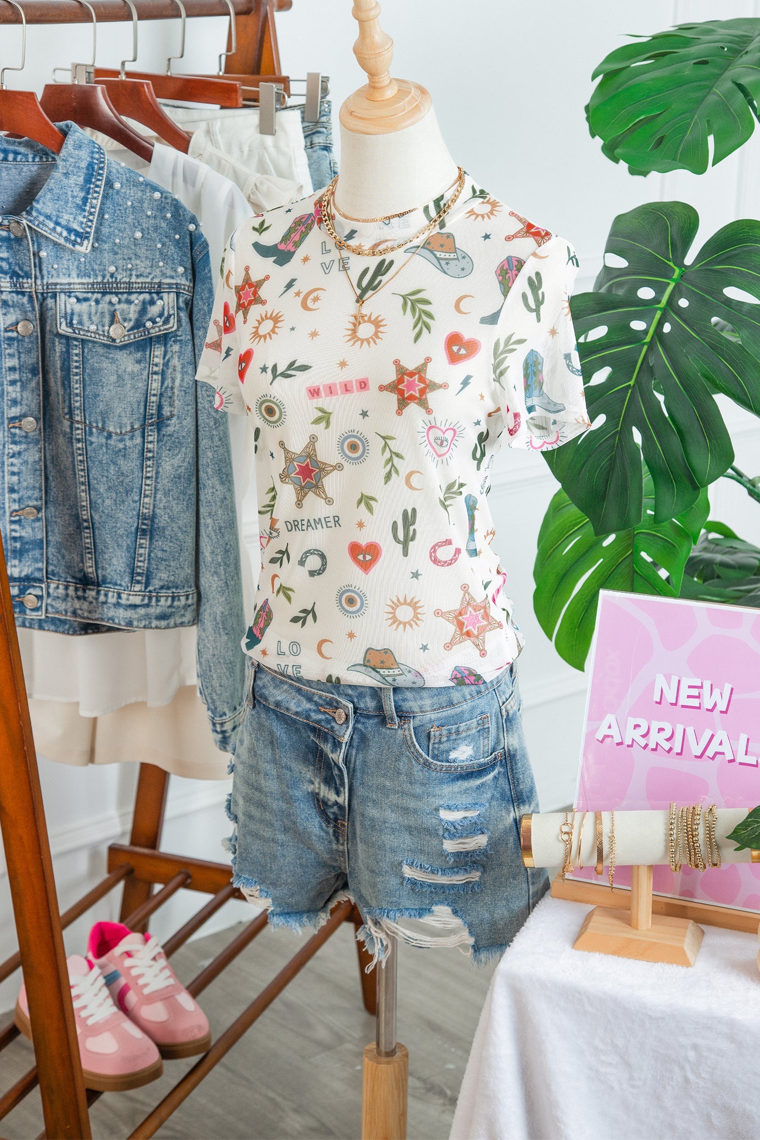 Western LOVE WILD DREAMER Sheer Mesh Graphic Top