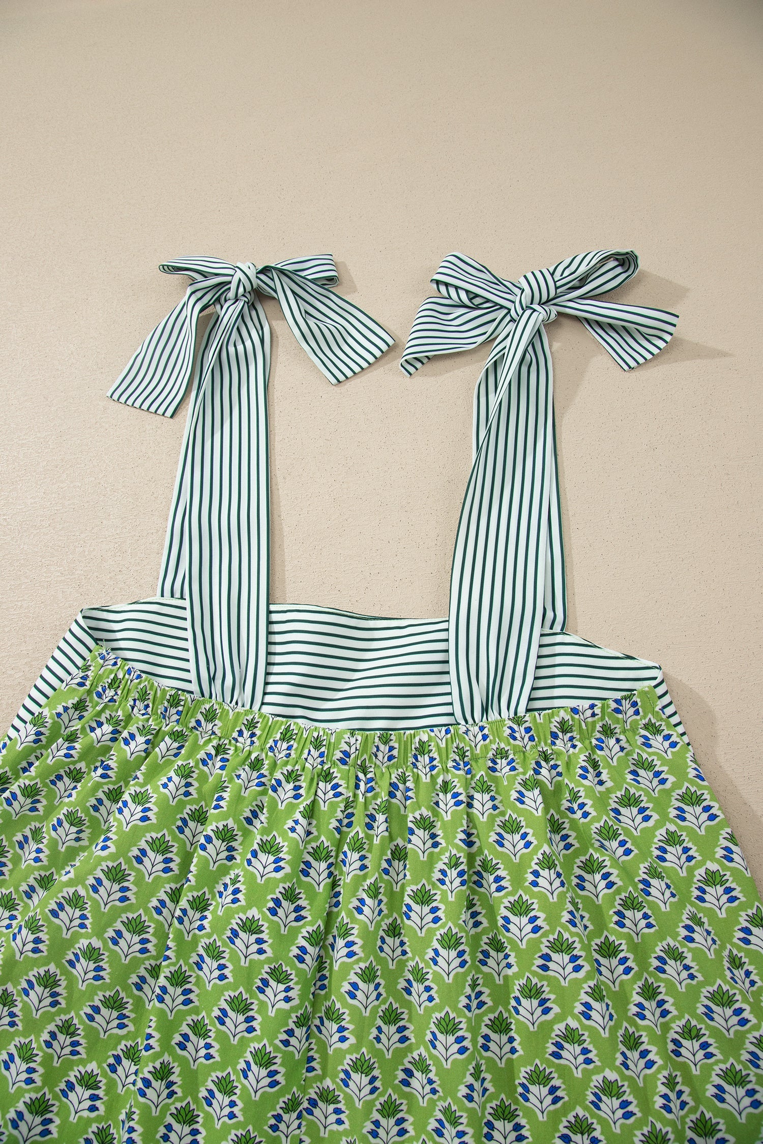 Floral Stripe Tie Strap Babydoll Tank Top